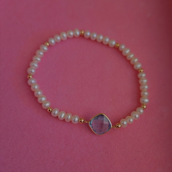 Cultured Pearl Blue Topaz Bracelet